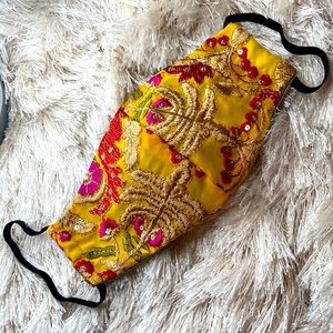 Hand Made Embroidered and sequin floral face mask, S